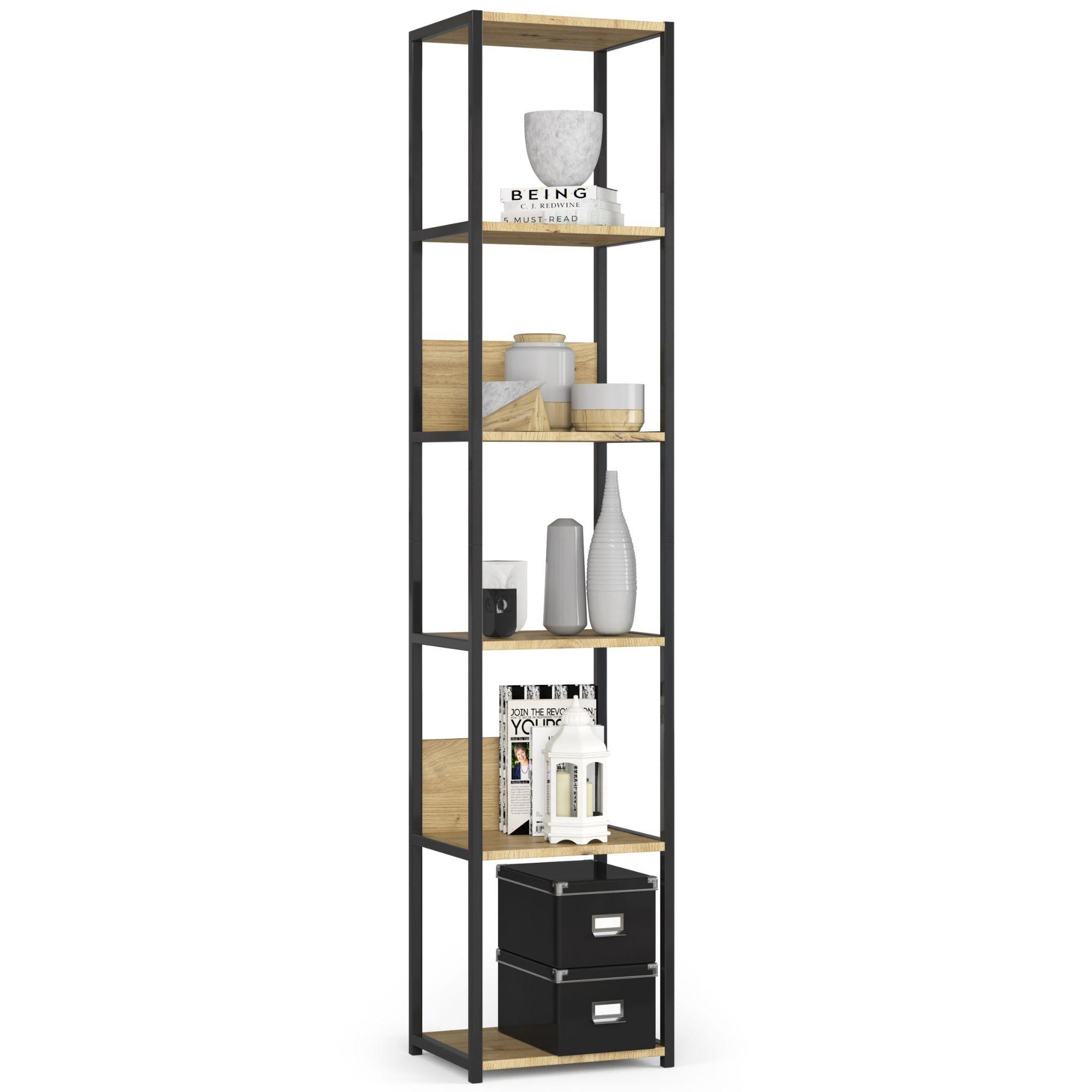 STANDREGAL Schwarz, Eiche Artisan 192/40/32 - Schwarz/Eiche Artisan, Holzwerkstoff (40/192/32cm) - RAUMHIRSCH FURNITURE