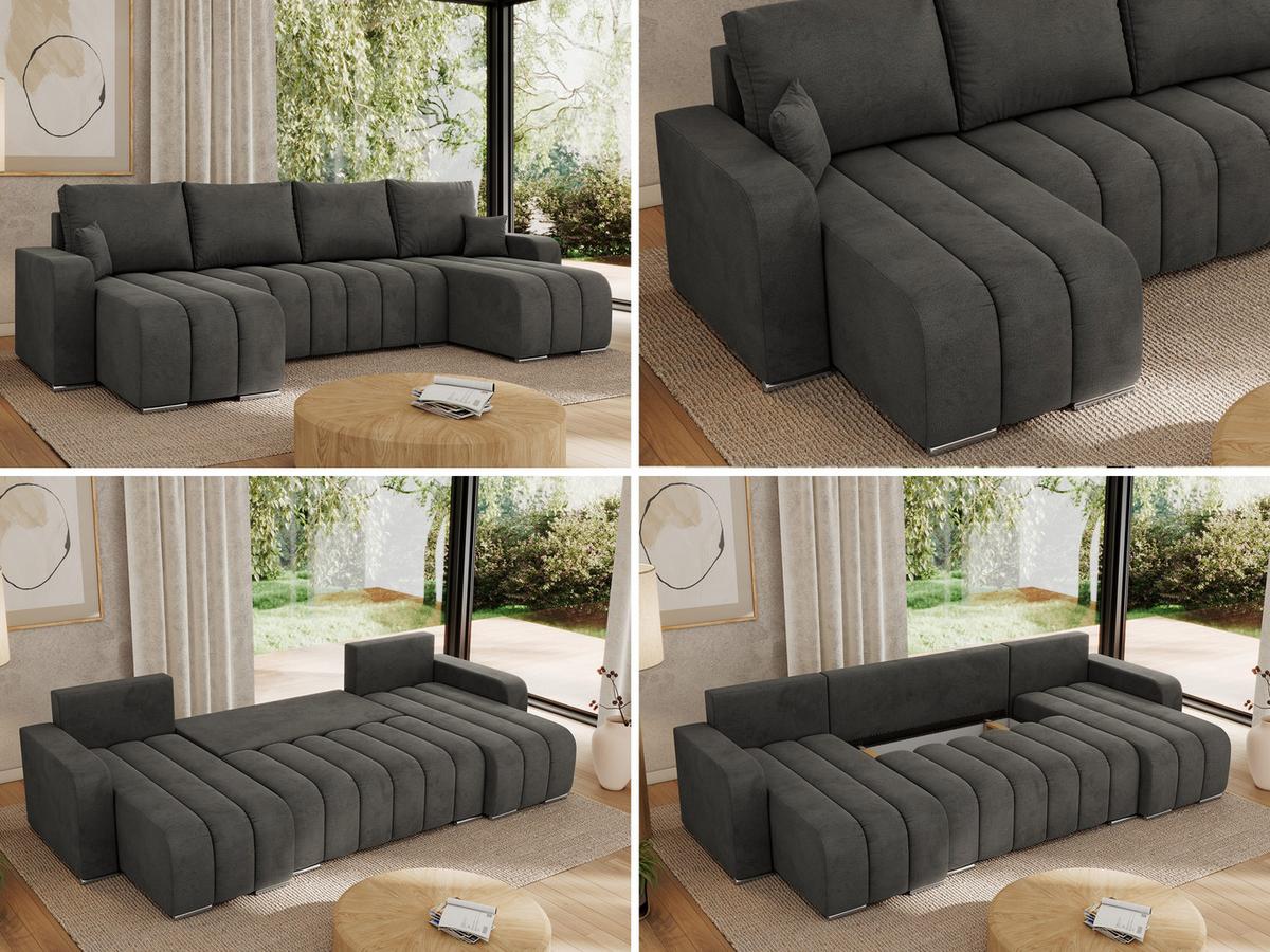 WOHNLANDSCHAFT KIRASSO U Dunkelgrau Velvet - Dunkelgrau/Grau, Textil/Metall (320/86/147cm) - MKS