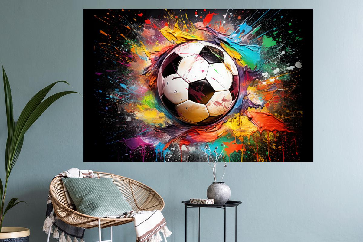 WANDTATTOO Fußball - Farbe - Farben - Schwarz - Weiß Wandsticker 120x80 cm - Weiß, Kunststoff (120/80/0.1cm) - MuchoWow