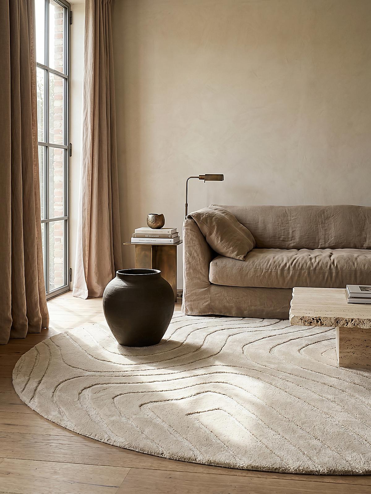 WOLLTEPPICH LEVEN, abstrakt, Beige, Ø 160 cm - Beige, Textil (160/160cm) - KADIMA DESIGN