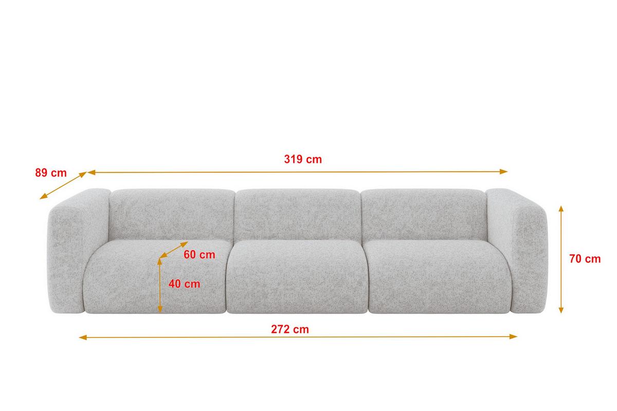 MODULARES Sofa 3-SITZER MIRA-S2 319x89x70 Grau cm Velours - Schwarz/Grau, Holzwerkstoff/Kunststoff (319/70/89cm) - ALTDECOR