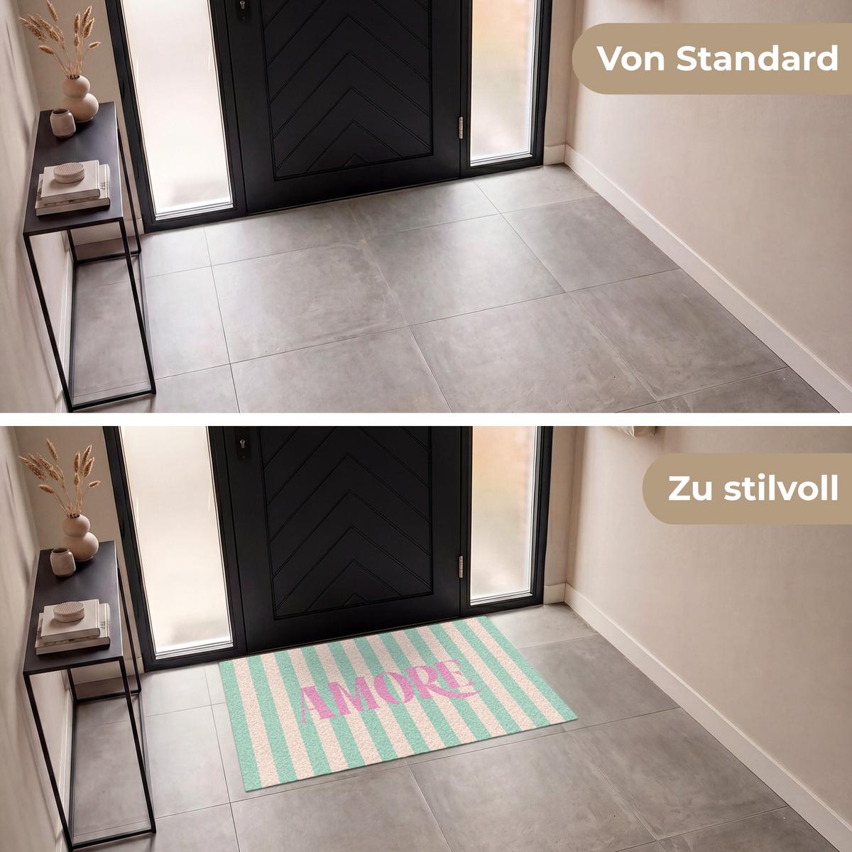 FUSSMATTE Rosa – Grün – Streifen – Amore 120x80 cm - Mintgrün, Kunststoff (120/0.4cm) - MuchoWow