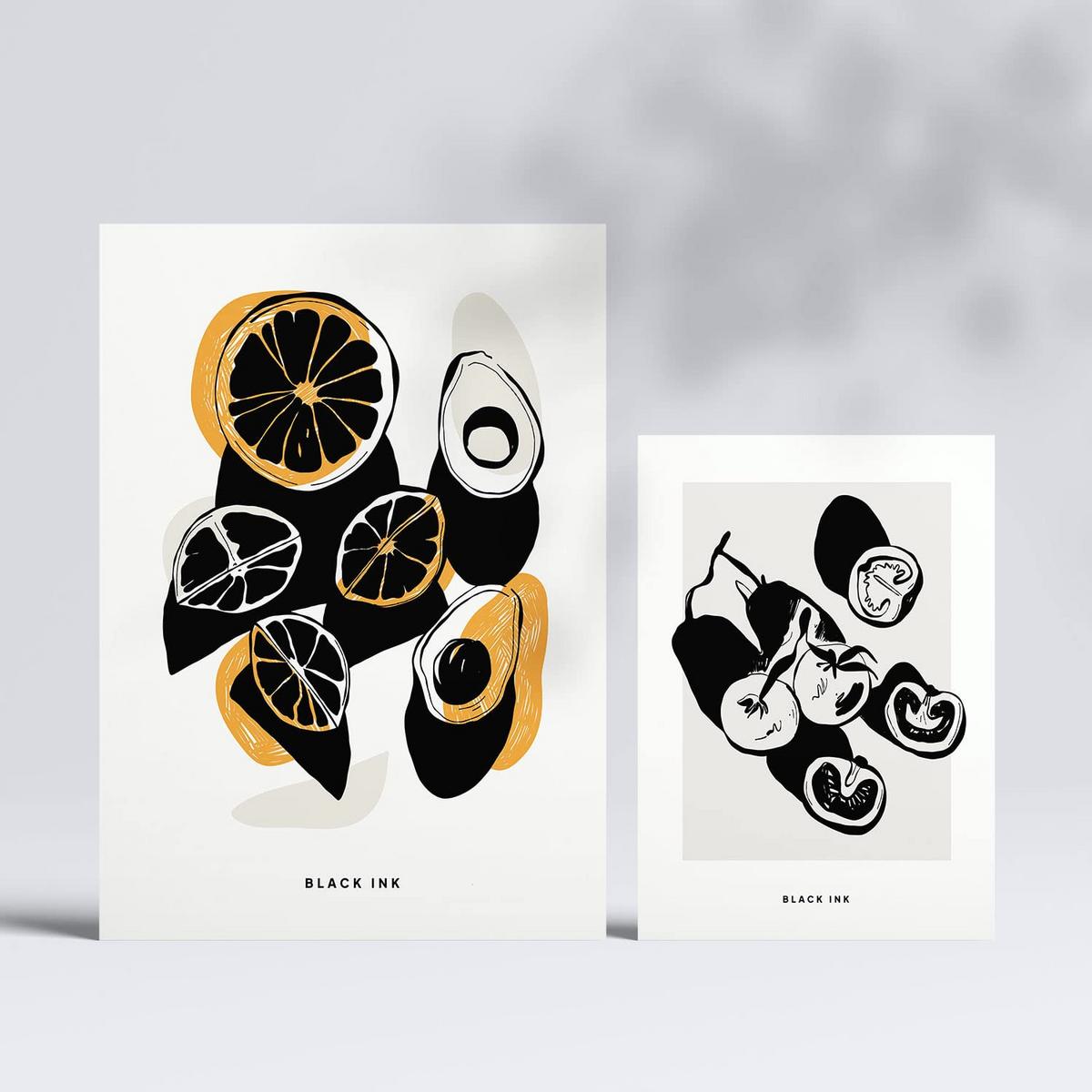 POSTER Set Mit 6 In Schwarzer Tinte Snack A3 & A4 Rahmenlos - Klar, Papier (29/3cm) - Nacnic