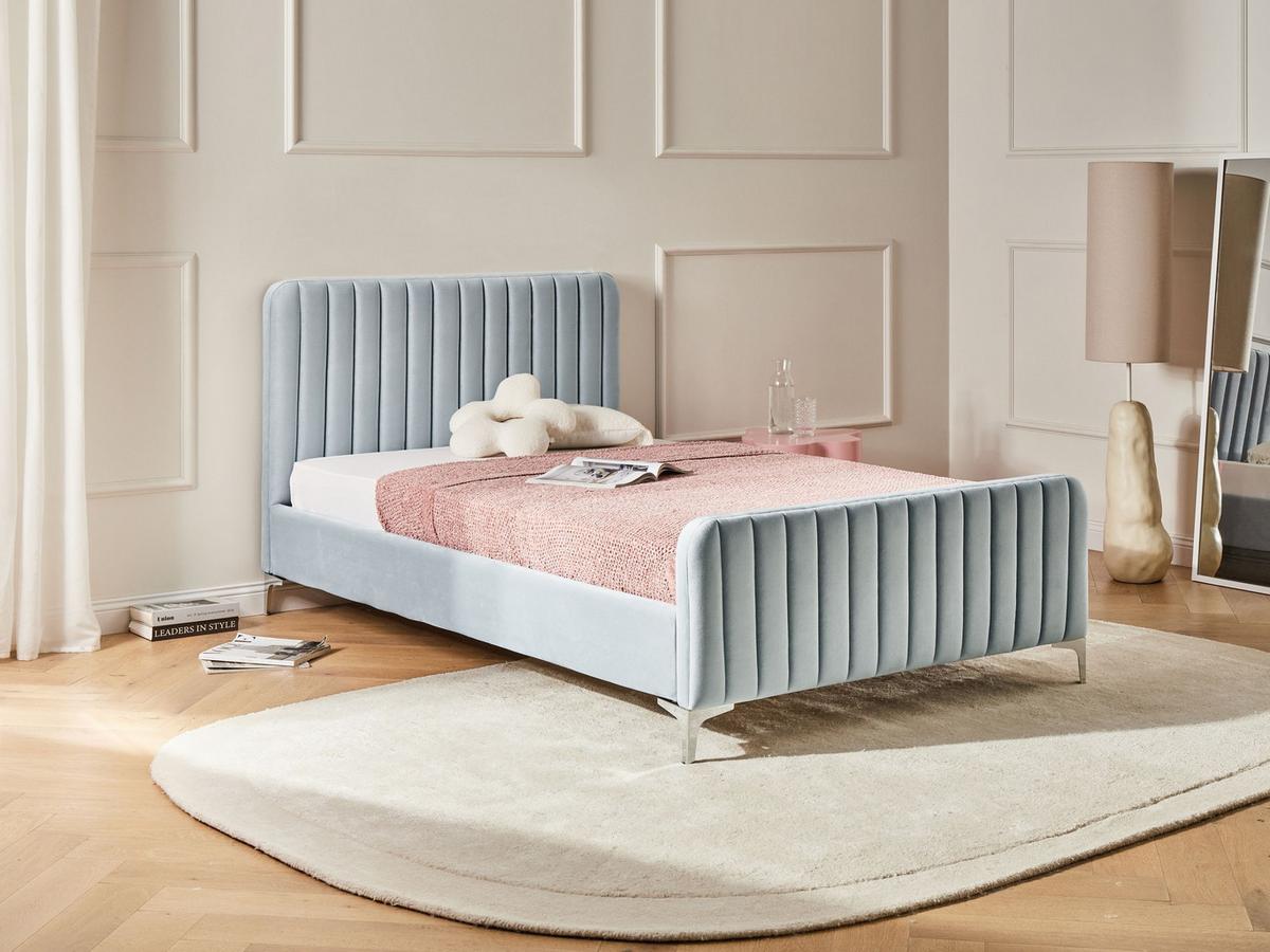 BETT mit Lattenrost 120/200 cm Hellblau Lunan - Blau/Silberfarben, Textil (120/200cm) - Beliani
