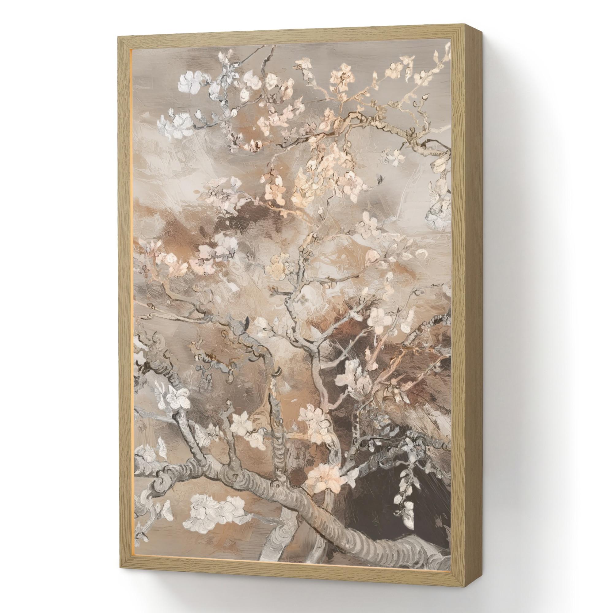 WANDLEUCHTE MIT AKKU Mandelblüte - Kunst - Van Gogh - Beige - Abstrakt 40x60 cm - Graubraun, Holzwerkstoff (40/60/8cm) - OnlyWow