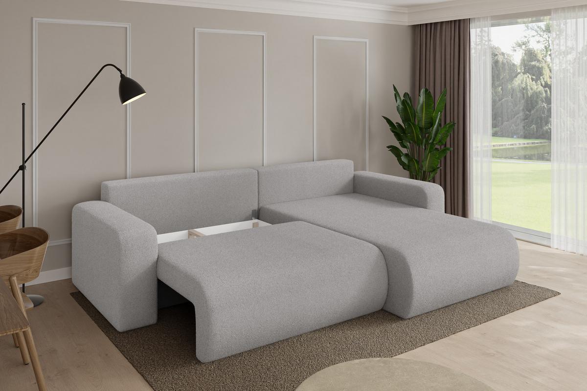 ECKSOFA mit Schlaffunktion Ottomane Rechts BERY-L 276x193x88 Hellgrau Bouclé - Silberfarben/Hellgrau, Holzwerkstoff/Kunststoff (276/193cm) - ALTDECOR