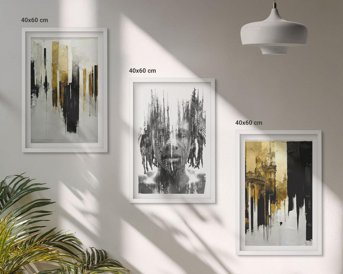 BILDER SET 3er Set - 40x60 cm Weißer Rahmen - Kontrastierende abstrakte Porträts - Weiß, Kunststoff (40/60cm) - TULUP