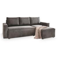 ECKSOFA SILES Grau Velours-Stoff mit Schlaffunktion - Grau, Holz/Kunststoff (230/140cm) - MASSENO