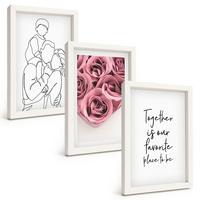 BILDER SET 3er Set - 20x30 cm Weißer Rahmen - Rosensträuße als Familienzeichnung - Weiß, Kunststoff (20/30cm) - TULUP