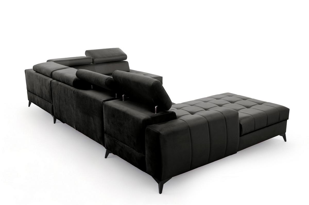 WOHNLANDSCHAFT Arkucio U Schwarz 345/200/95 cm – großes Sofa mit Schlaffunktion L - Schwarz, Textil/Metall (200/95/345cm) - AX Living