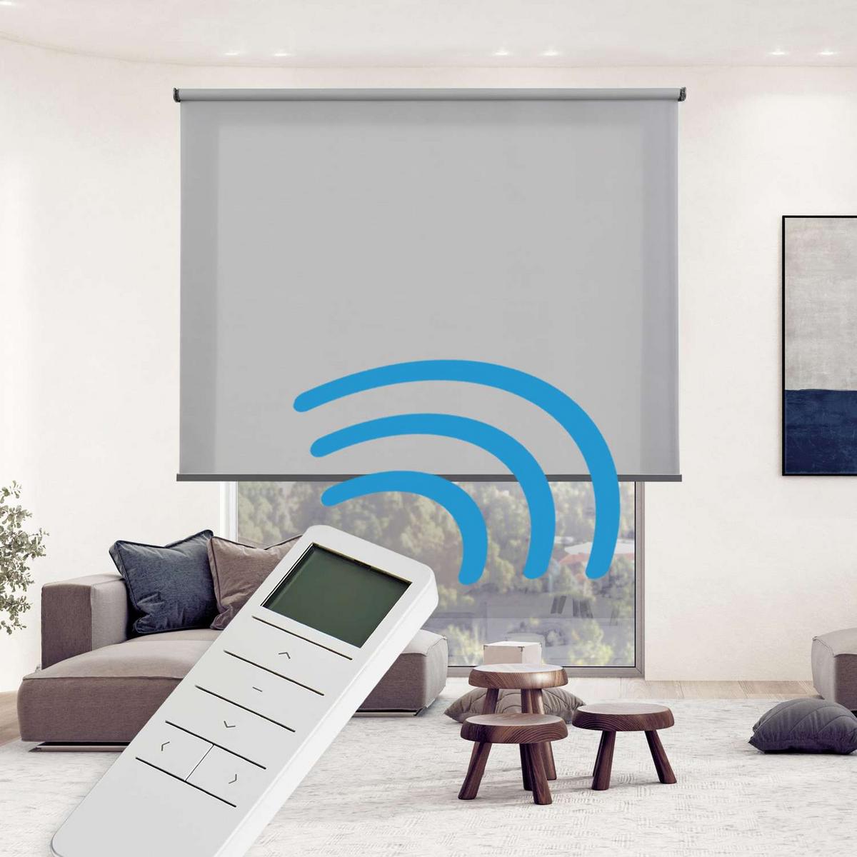 LICHTDURCHLÄSSIGES motorisiertes Grau, 120 x 250 cm - Grau, Kunststoff (120/250cm) - STORESDECO