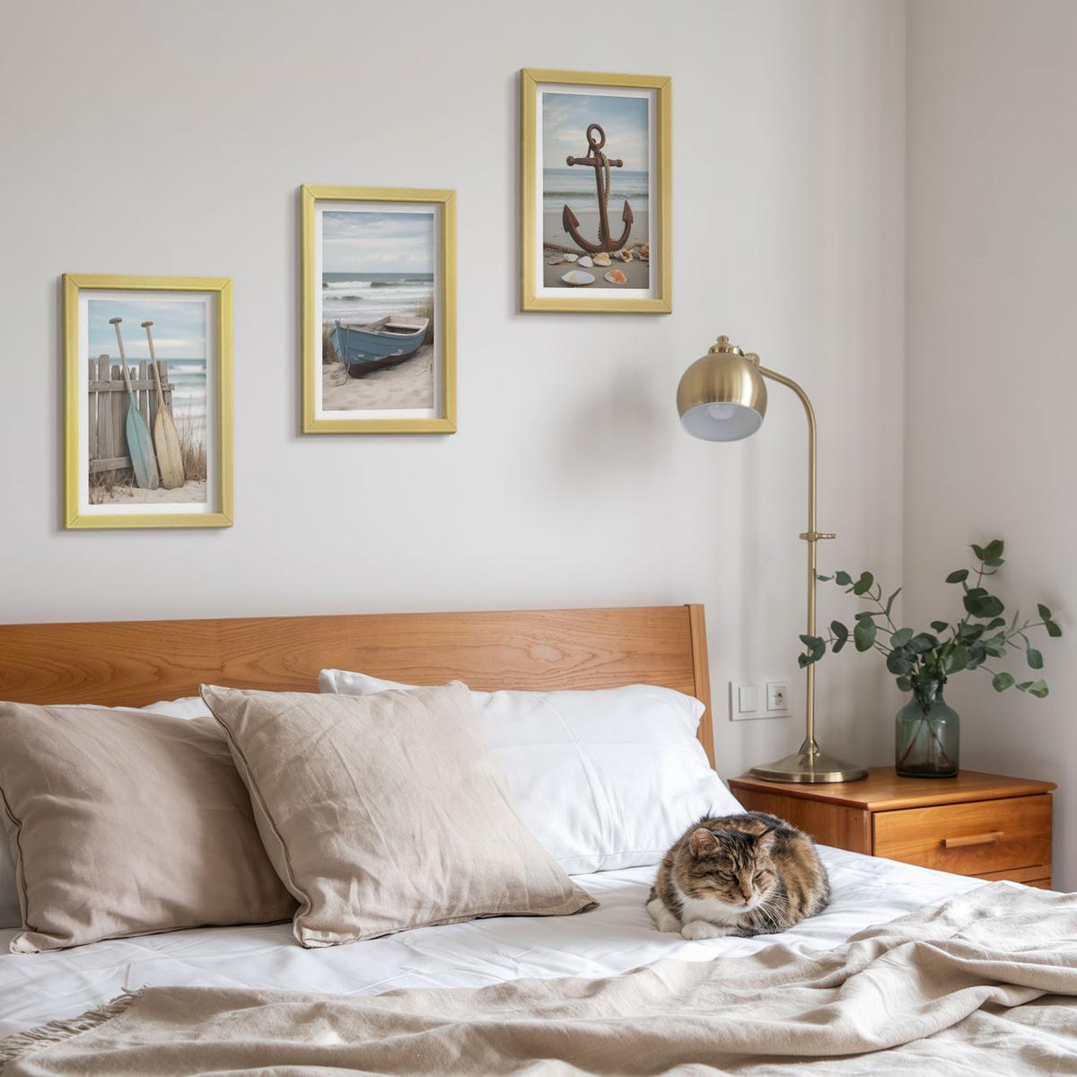 BILDER SET 3er Set - 20x30 cm Goldrahmen - Strandbootanker Sand - Goldfarben, Kunststoff (20/30cm) - TULUP