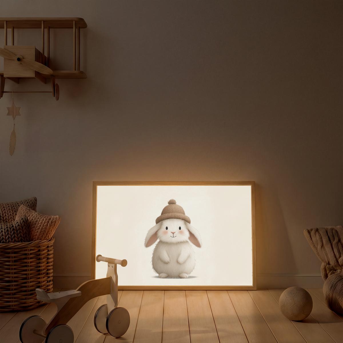 NACHTTISCHLAMPE MIT AKKU Kaninchen - Hut - Ohren - Beige 90x60 cm - Creme, Holzwerkstoff (8/90/60cm) - OnlyWow