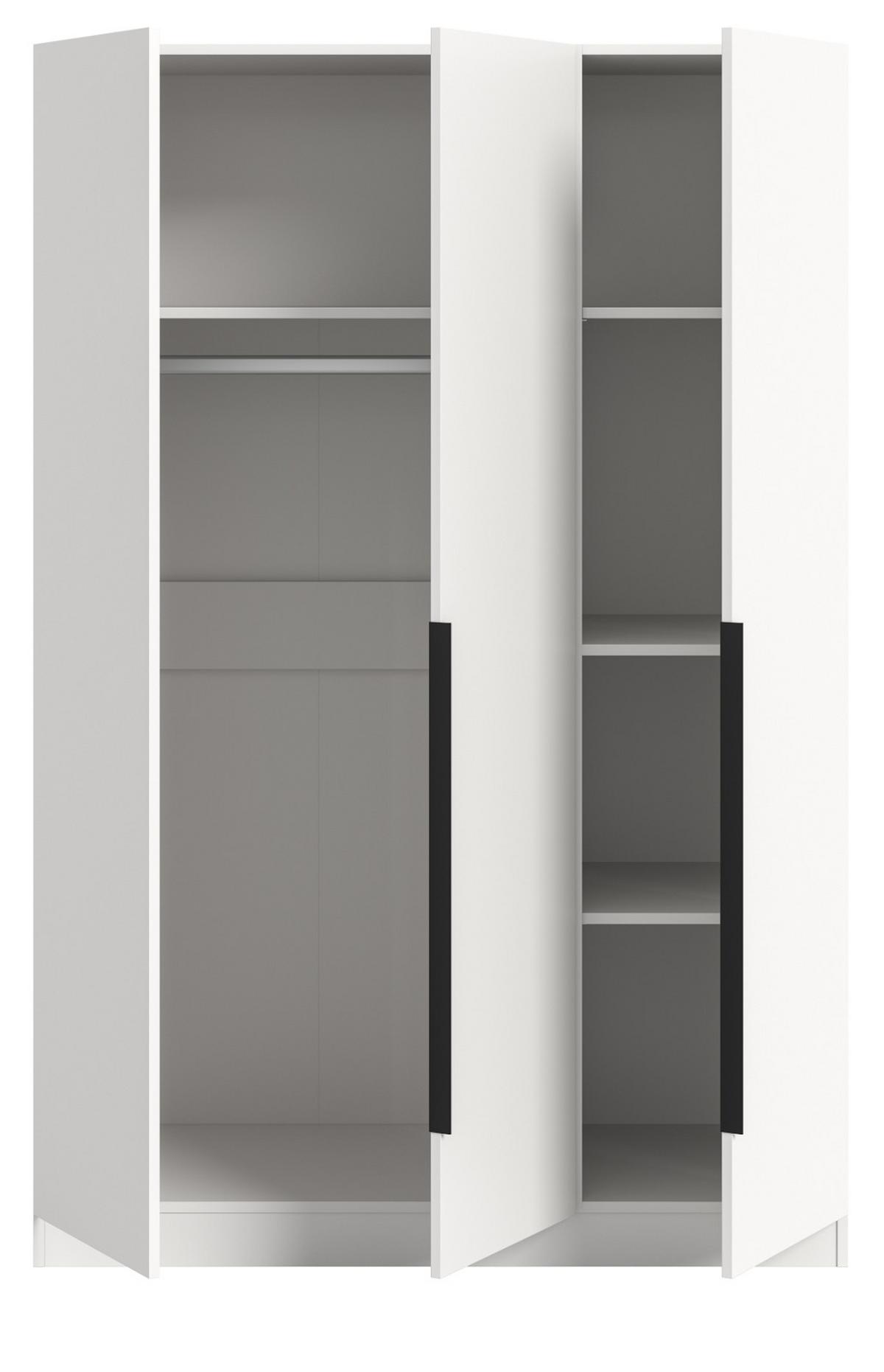 KLEIDERSCHRANK weiß 3-türig 120 x 181 cm, Drehtürenschrank mit Kleiderstange - Schwarz/Weiß, Holzwerkstoff/Kunststoff (120/181/52cm) - Inn.Furn