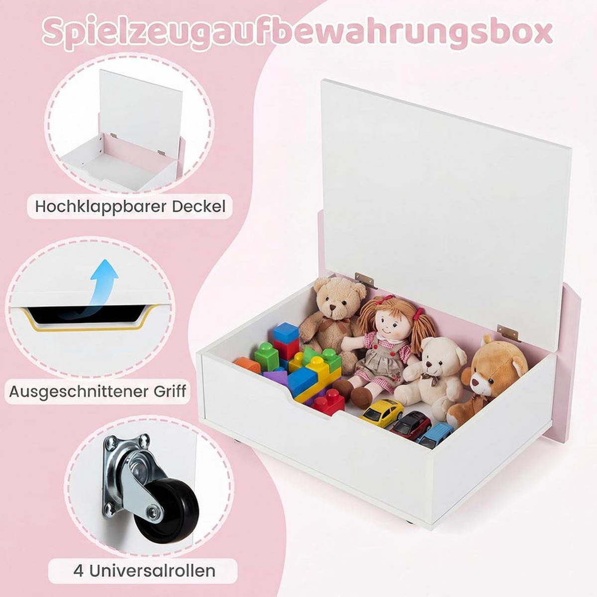 KINDERTISCH mit Rollen rosa(2-tlg) - Pink, Holzwerkstoff (89.5/45/40cm) - COSTWAY