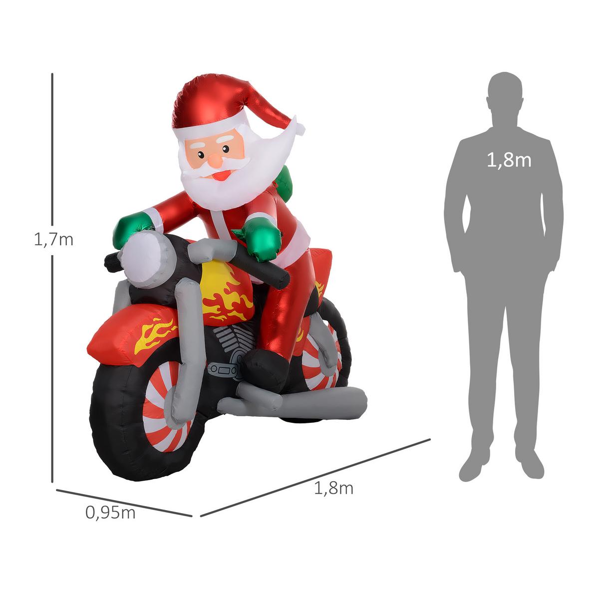 AUFBLASBAR Weihnachtsdeko, 1,7 m Weihnachtsmann mit LED-Beleuchtung, Gartendeko - Rot, Kunststoff (95/170/180cm) - Outsunny