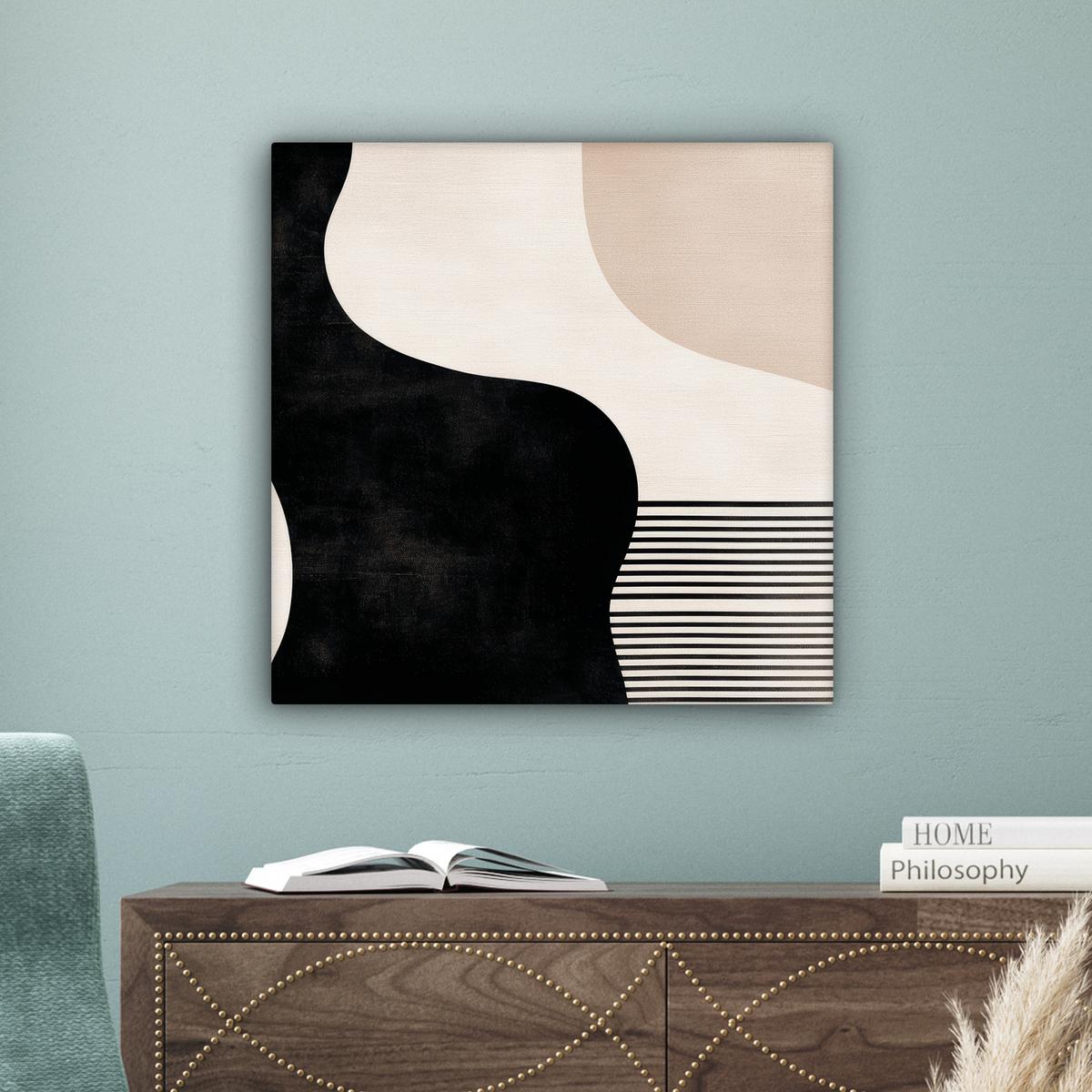 LEINWANDBILD Abstrakt - Japandi - Beige - Modern Wandbild Wohnzimmer 50x50 cm - Schwarz, Textil (50/50cm) - MuchoWow