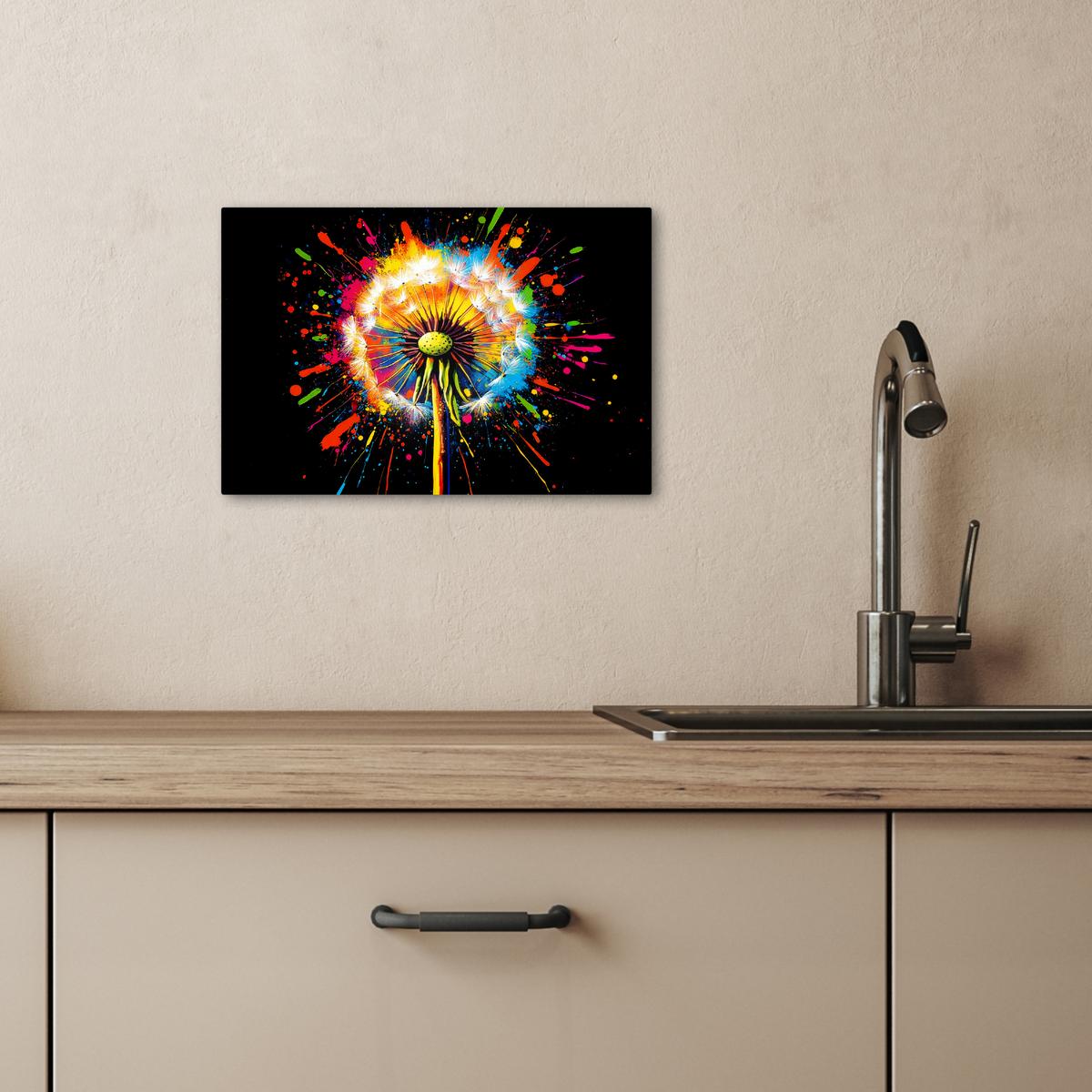 LEINWANDBILD Löwenzahn - Graffiti - Farbenfroh - Blumen - Natur Deko Schlafzimmer 30x20 cm - Multicolor, Textil (30/20cm) - MuchoWow