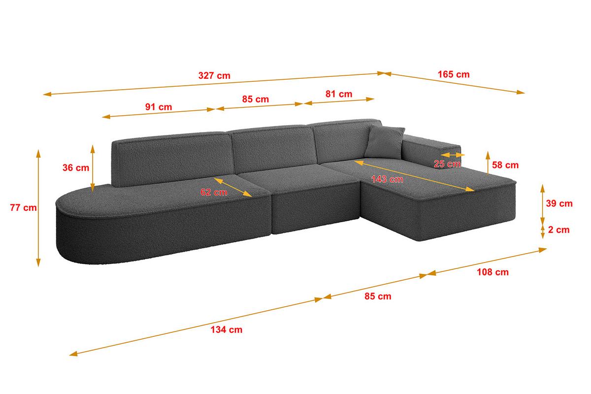 ECKSOFA Ottomane Rechts IREA-L2-v4 - 327x165x77 cm Grau - Olivgrün, Holzwerkstoff/Textil (327/165cm) - ALTDECOR