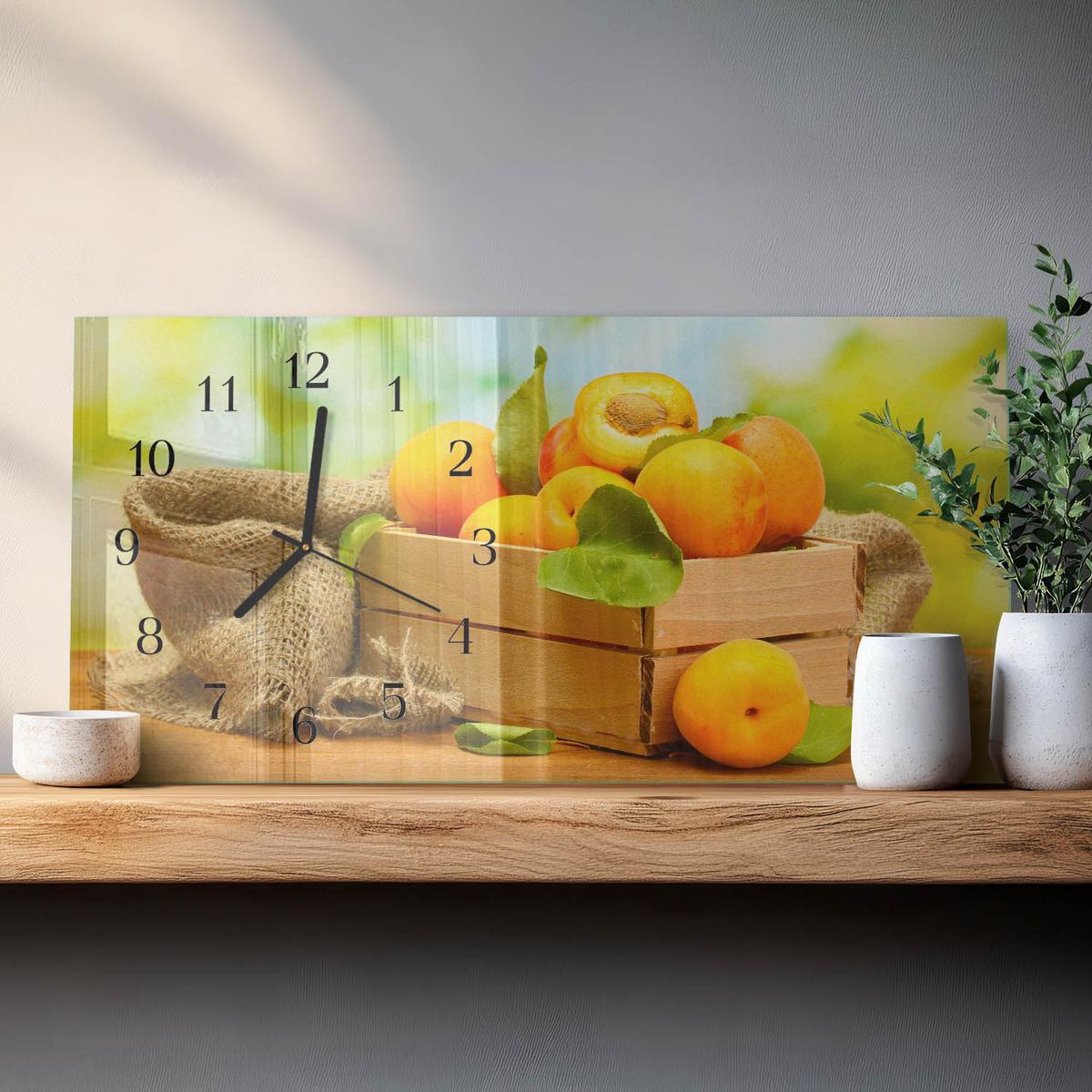 WANDUHR aus Glas 60x30 cm - Aprikosen - Gelb, Glas (60/30/0.4cm) - TULUP