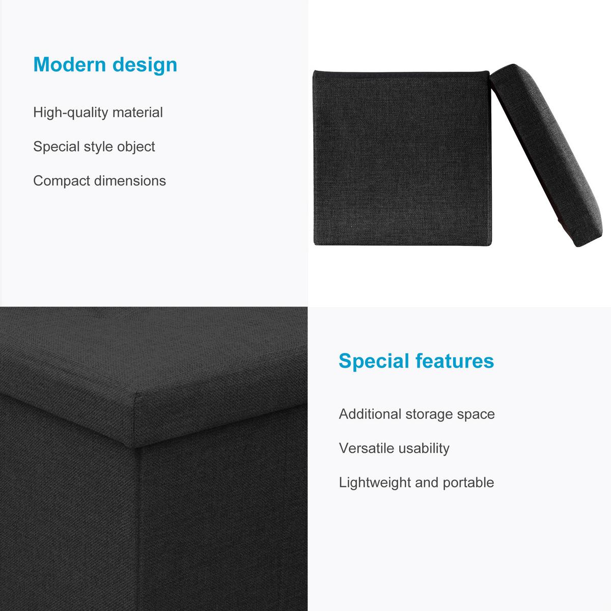 SITZHOCKER mit Stauraum 30/30/30 cm (Schwarz) - Schwarz, Textil (38/38/38cm) - Intirilife