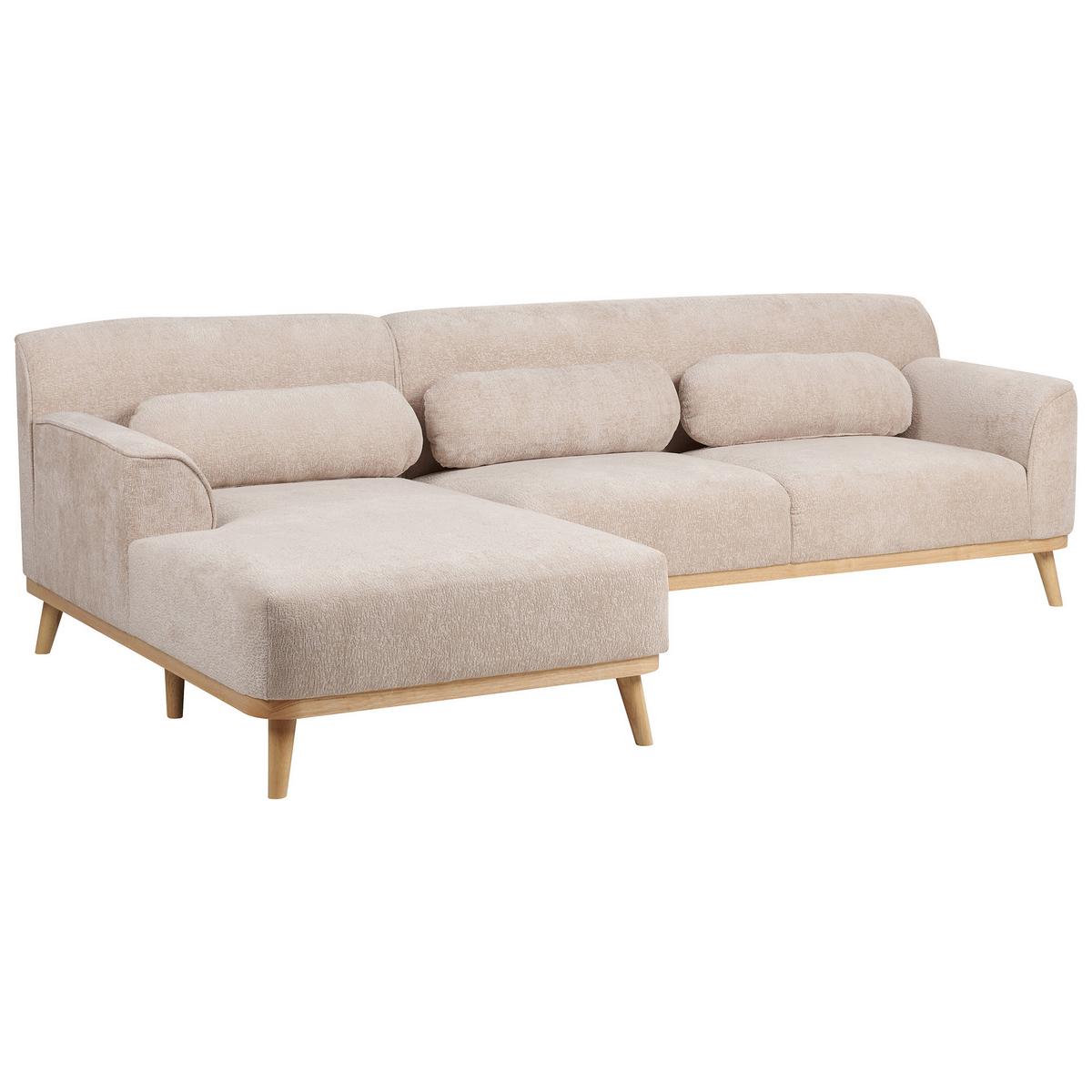 ECKSOFA 3-Sitzer Chenillegewebe Beige rechtsseitig Simos - Beige, Textil (264/82cm) - Beliani