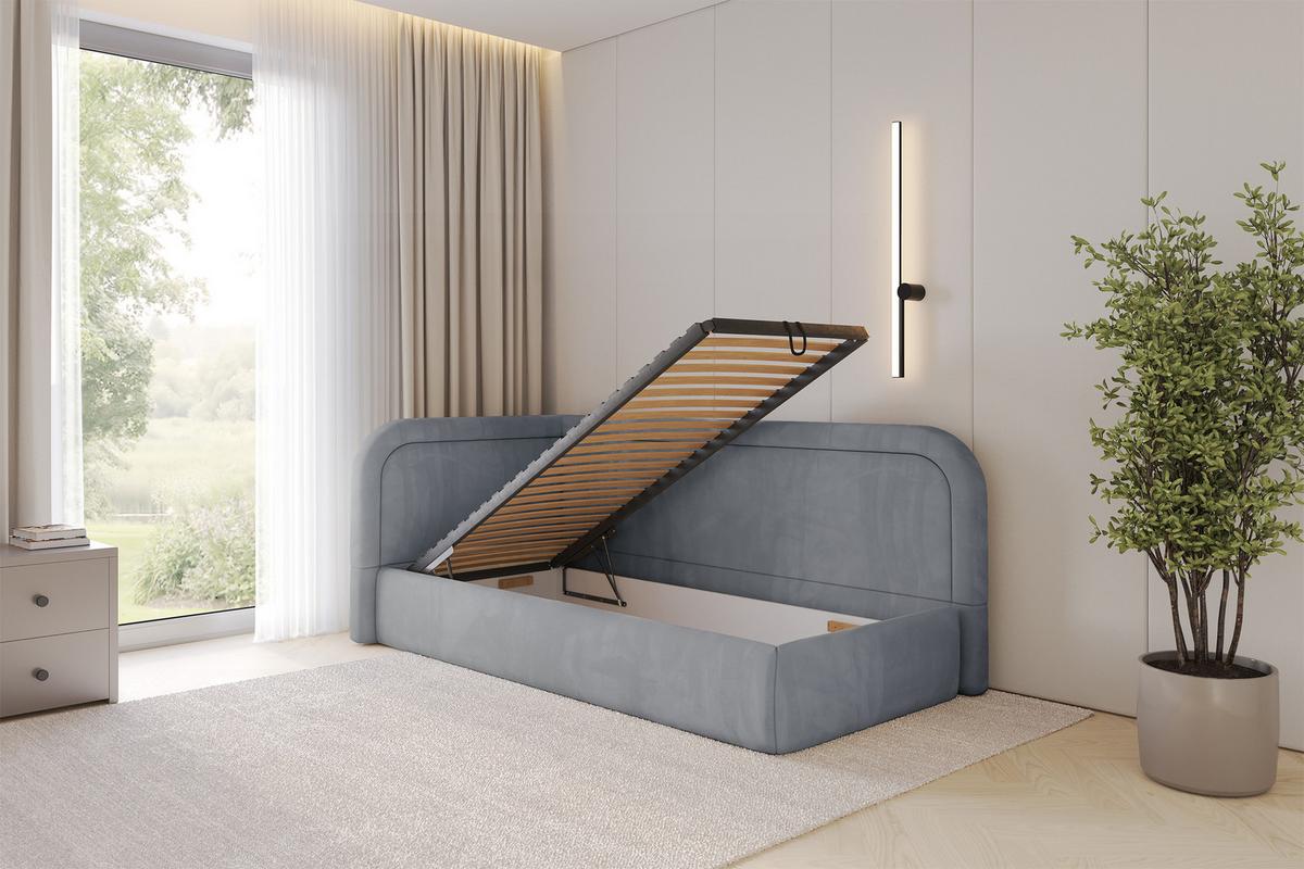 EINZELLBETT Jugendbett mit Bettkasten, Rechts - JOVY 80x200 Grau - Blaugrau, Holzwerkstoff/Textil (80/200cm) - ALTDECOR