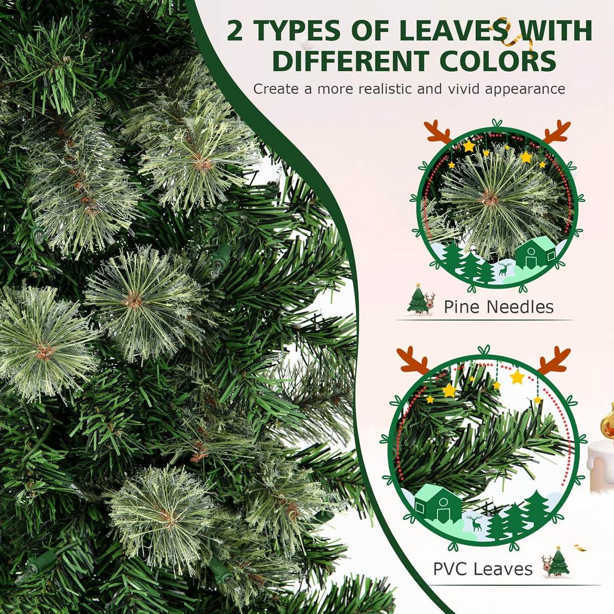 WEIHNACHTSBAUM Halb-Baum 210 cm 150 LED Grün - Grün, Kunststoff (210cm) - COSTWAY