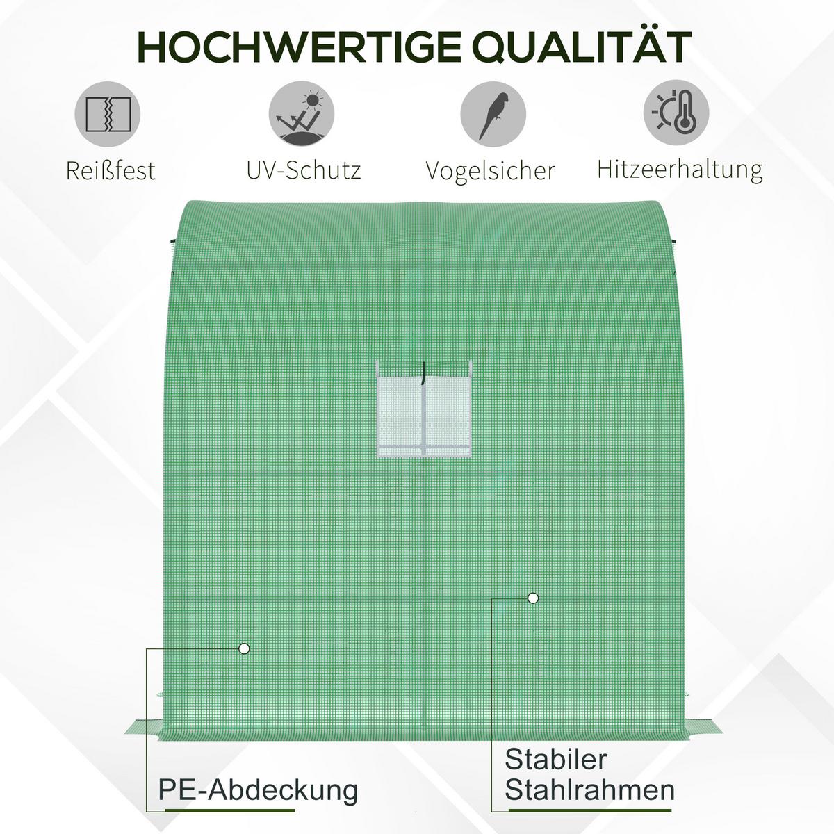 FOLIENGEWÄCHSHAUS, Grün, Stahl, PE - Grün, Kunststoff (100/215/200cm) - Outsunny