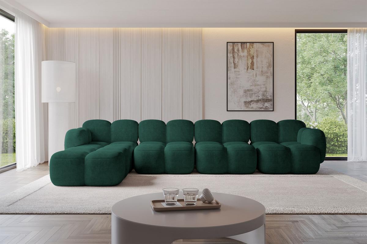 ECKSOFA modulares Sofa Links Miko-L3 390x205x75 Grün Velours - Schwarz/Grün, Holzwerkstoff/Kunststoff (390/205cm) - ALTDECOR