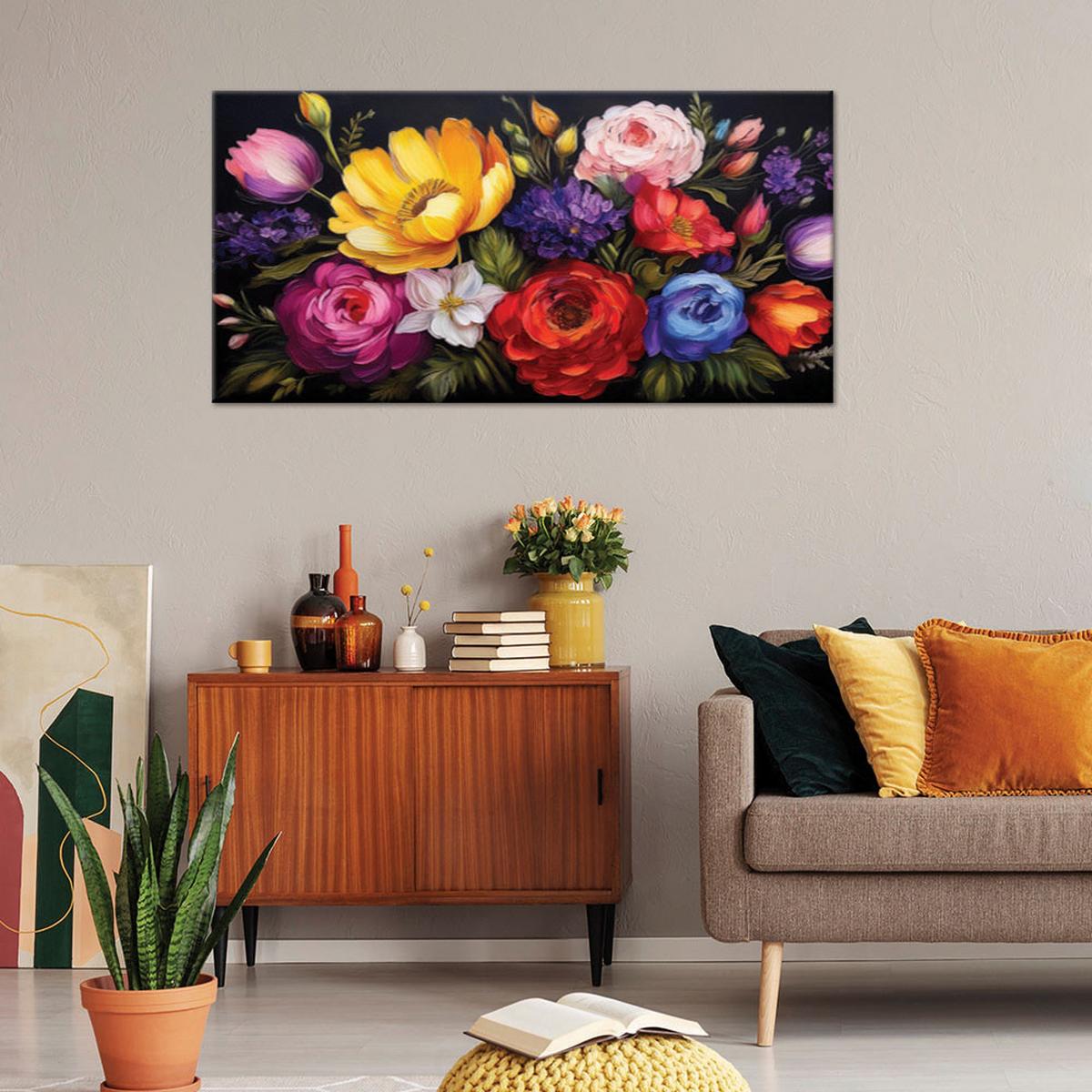 LEINWANDBILD Blühender bunter Blumenstrauß 100x50cm - Multicolor, Textil (100/50cm) - Feeby