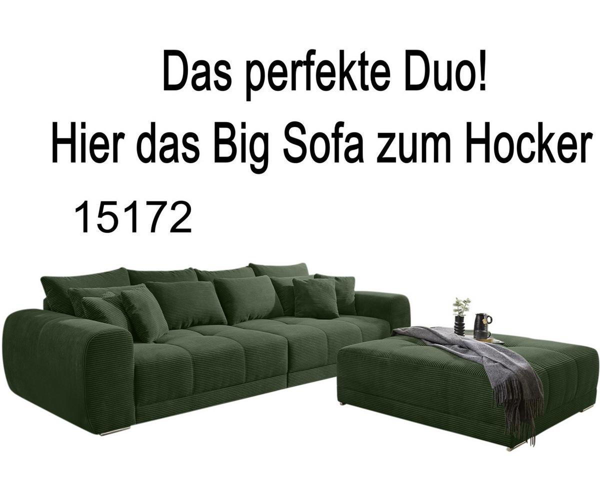 POLSTERHOCKER XXL Federkern B120/T120/H39 cm (passend zum BIG-SOFA) Cord Grün / 15176 - Chromfarben/Grün, Textil/Metall (120/39/120cm) - luma-home