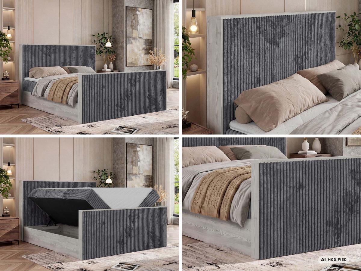 BOXBETT NORDIC DUO 140/200 - Grau Cord - Topper Visco - H3 - Schwarz/Grau, Kunststoff/Textil (140/200cm) - MKS