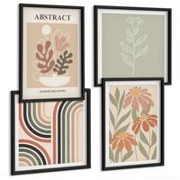 BILDER SET 4er Set - 50x50 cm & 40x60 cm Schwarzer Rahmen - Abstrakte Pastellpflanzen - Schwarz, Kunststoff (50/50cm) - TULUP