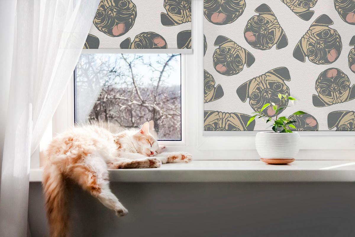 INNENROLLO - Fensterrollo - Rollo - 150x140 cm - Bulldogs - Gelb, Kunststoff (150/140/0.5cm) - TULUP