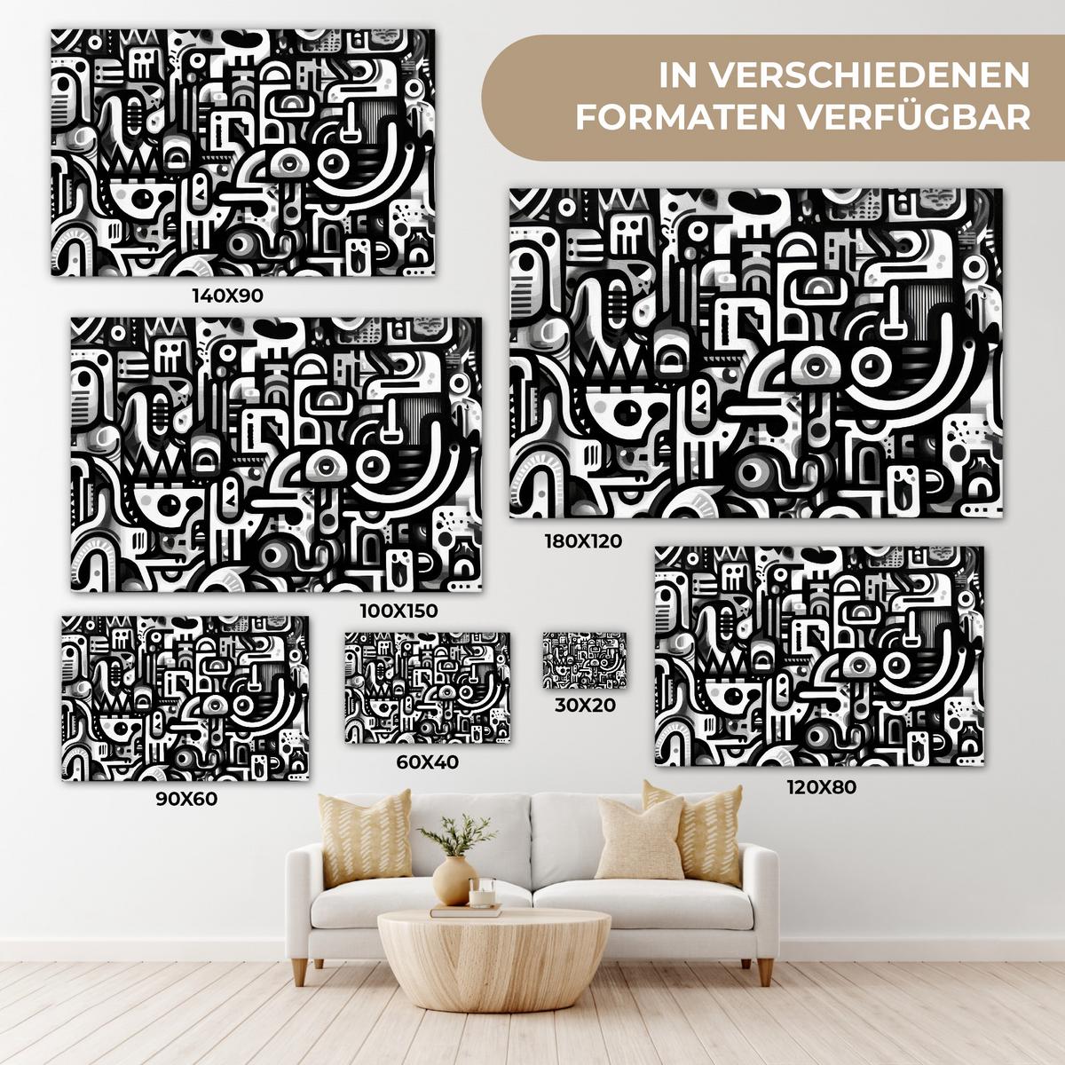 LEINWANDBILD Symbole - Abstrakt - Grafik - Schwarz Groß 140x90 cm - Schwarz, Textil (140/90cm) - MuchoWow