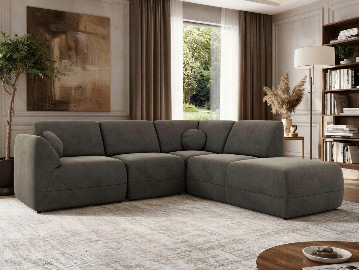 ECKSOFA NOARA 5M L Dunkelgrau Velvet - Rechts - Dunkelgrau/Schwarz, Kunststoff/Textil (267/244cm) - MKS