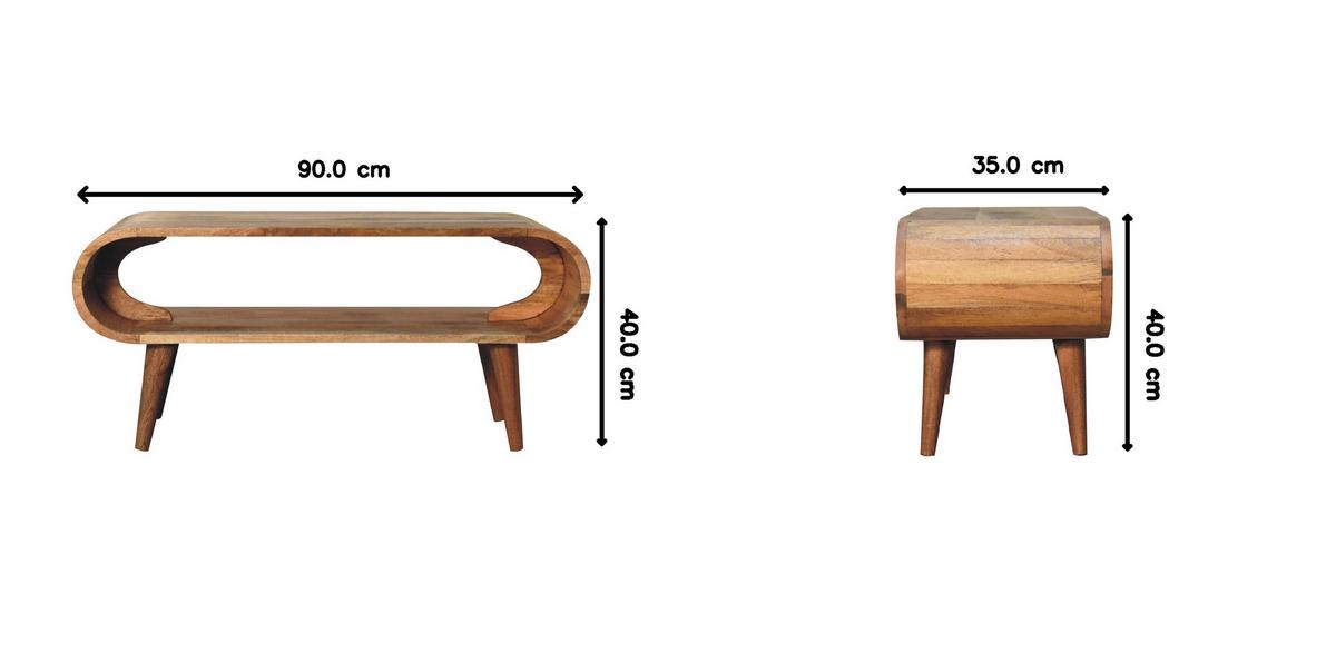 COUCHTISCH aus Massivholz im Eichenholz-Finish, Offener Stauraum, Nordische Beine - Eichefarben/Messingfarben, Holz/Metall (35/90/40cm) - Artisan Furniture