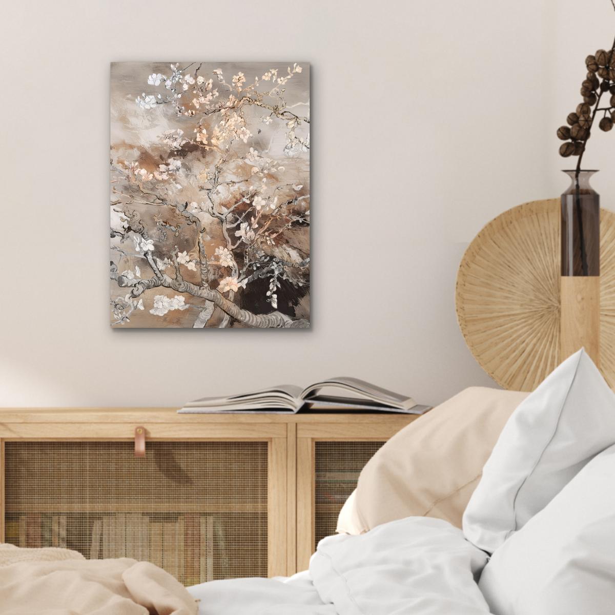 METALLBILD Mandelblüte - Kunst - Van Gogh - Beige - Abstrakt 30x40 cm - Braun, Metall (30/40cm) - MuchoWow