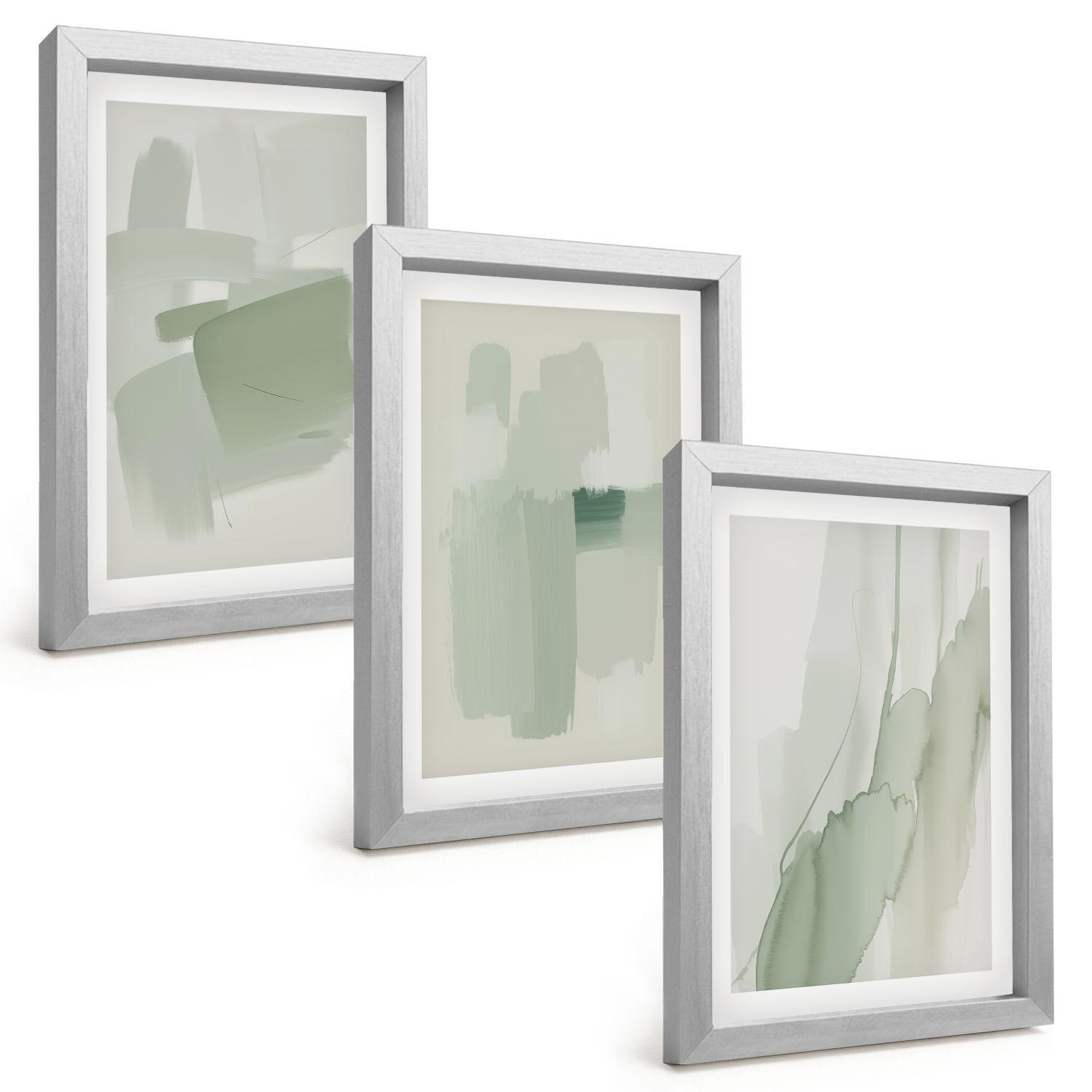 BILDER SET 3er Set - 20x30 cm Silberner Rahmen - Abstrakte Aquarellmuster - Silberfarben, Kunststoff (20/30cm) - TULUP