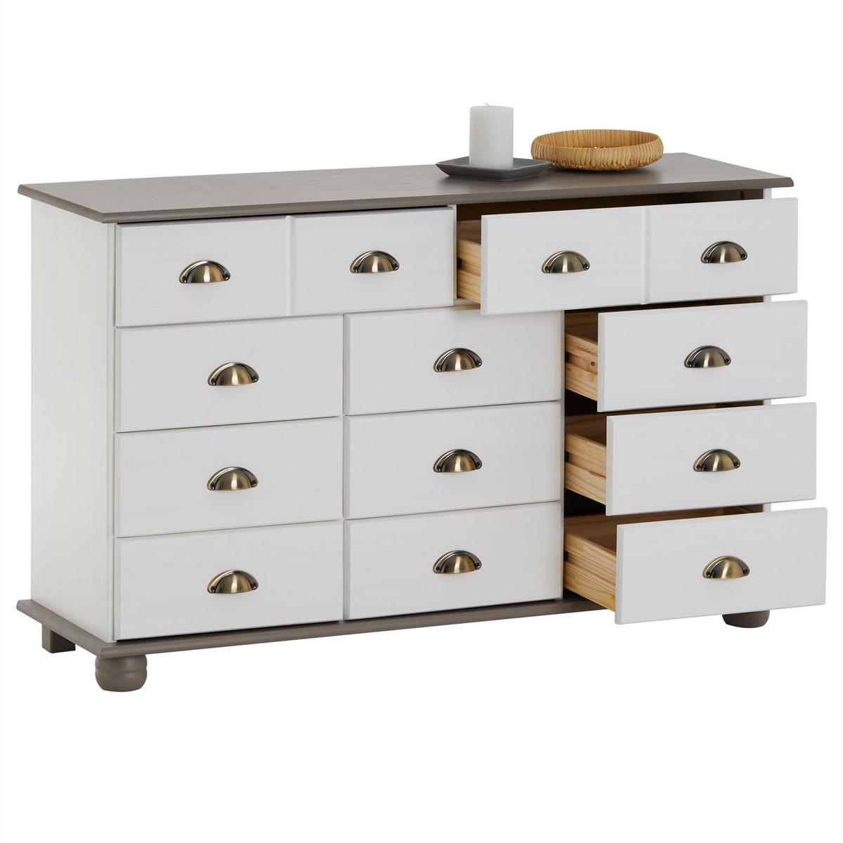 APOTHEKERKOMMODE COLMAR weiß/taupe - Taupe/Weiß, Holz (117/73/35cm) - IDIMEX