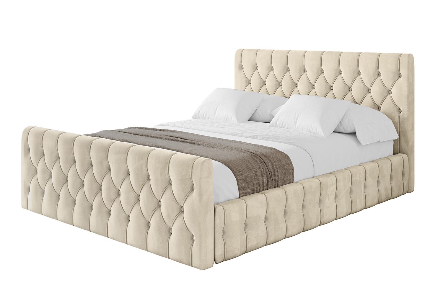 POLSTERBETT mit Bettkasten, Fußteil und Lattenrost, Boxbett mit Matratze H3/H4 - LARO-Z 180x200 Beige - Ecru, Holzwerkstoff/Textil (180/200cm) - ALTDECOR