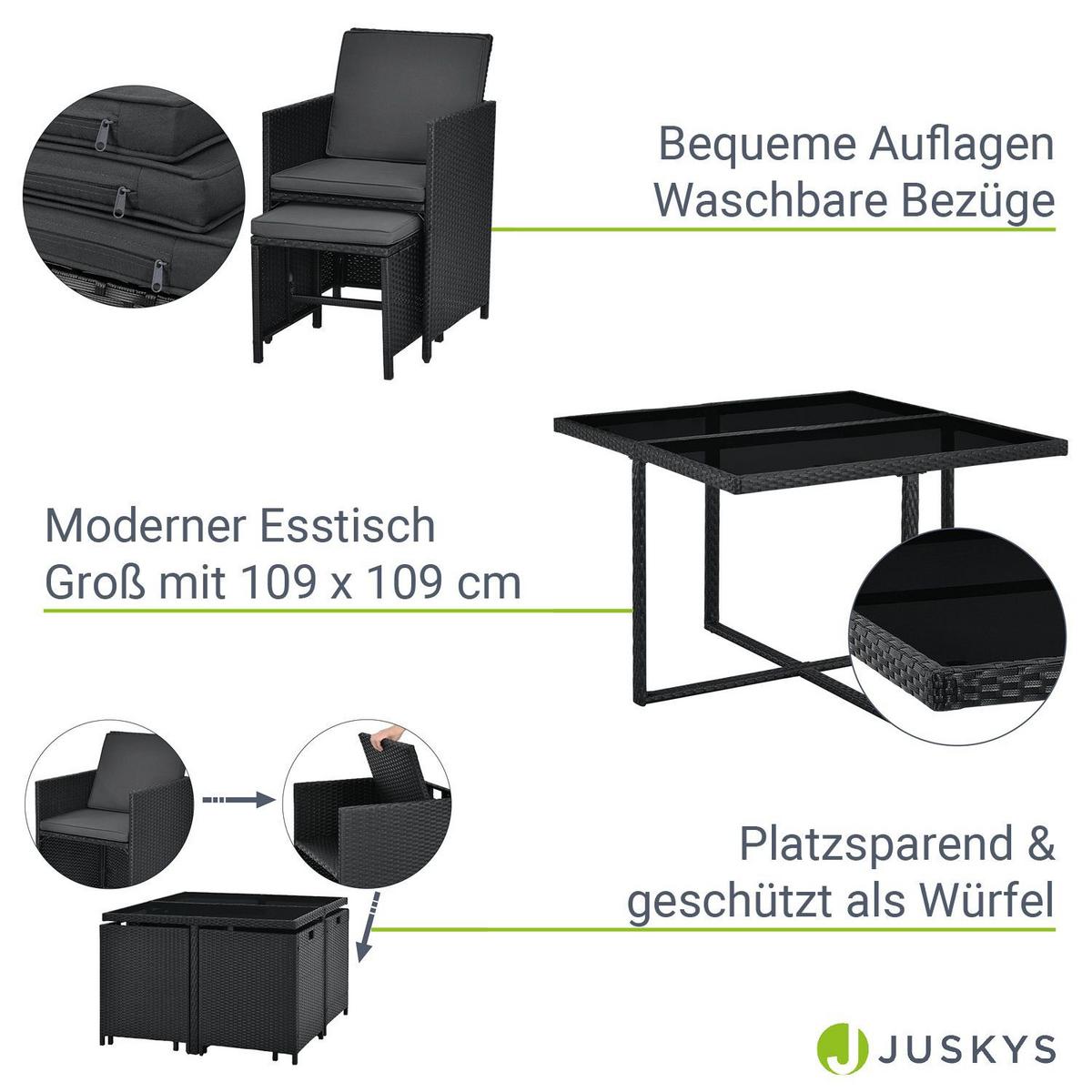 GARTENMÖBELSET Baracoa schwarz 9-tlg. - Schwarz, Kunststoff/Metall - Juskys