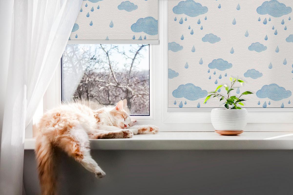 INNENROLLO - Fensterrollo - Rollo - 140x140 cm - Wolken und Regen - Blau, Kunststoff (140/140/0.5cm) - TULUP