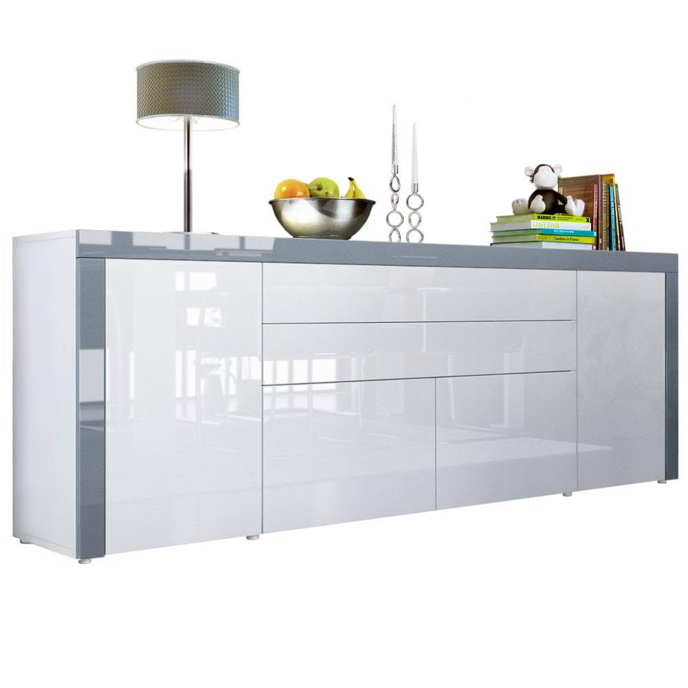 SIDEBOARD La Paz Weiß Hochglanz / Grau Hochglanz - Weiß Hochglanz/Grau, Holzwerkstoff (200/72/35cm) - Vladon