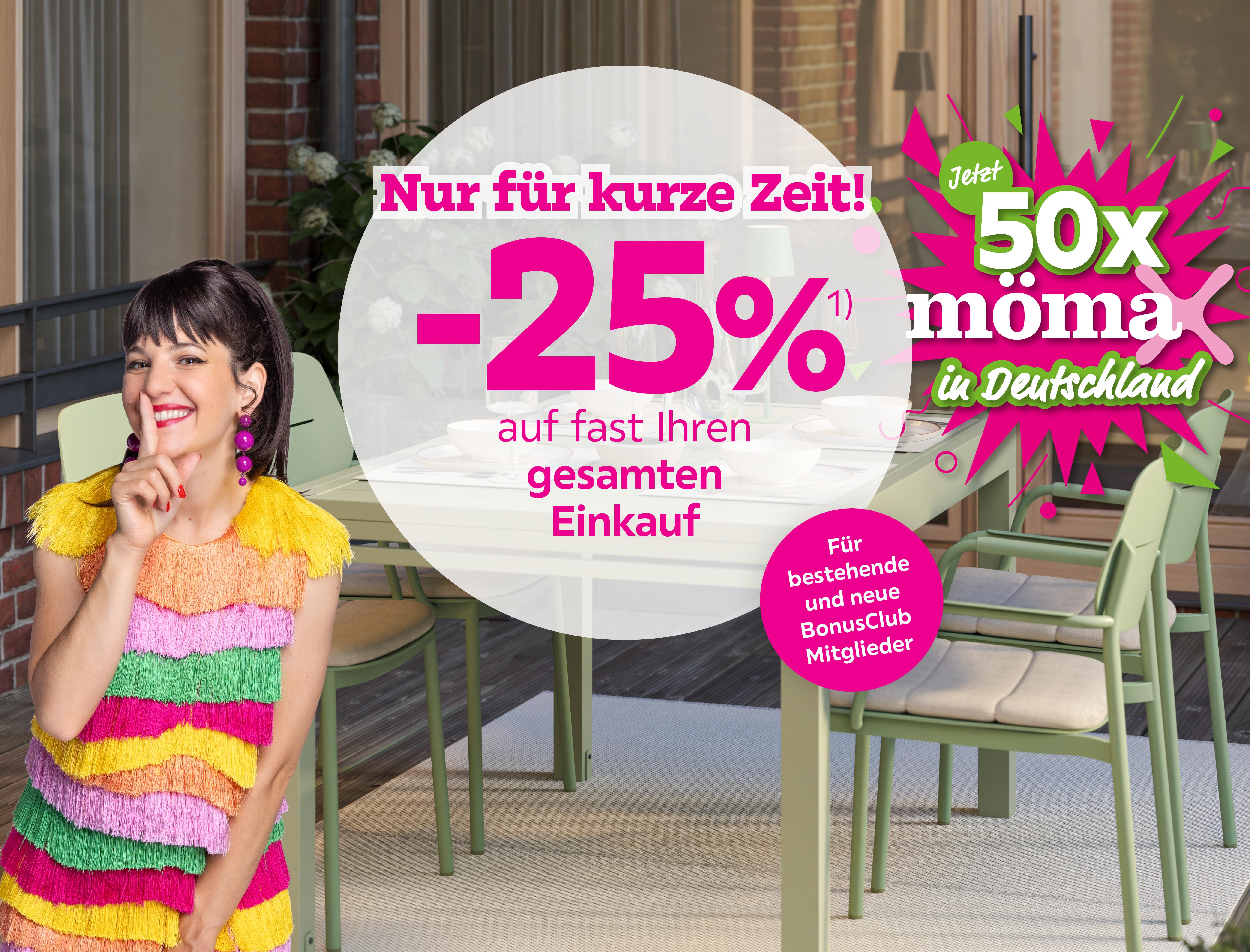 Nur für kurze Zeit -25% auf fast Ihren gesamten Einkauf! Für bestehende und neue Bonus Club MItglieder bei mömax