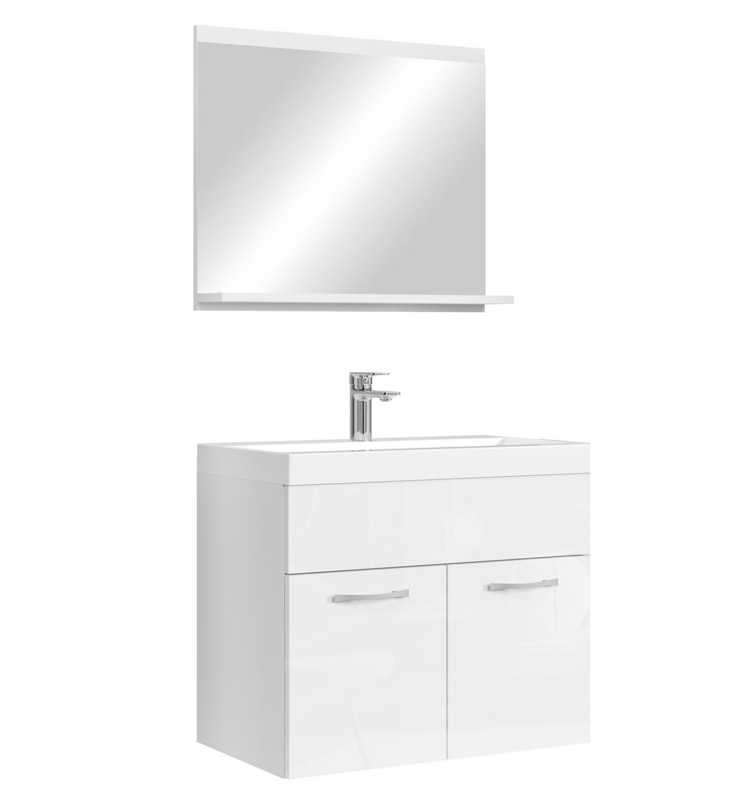 BADMÖBEL-SET Montreal 02 3 Teile Weiß Hochglanz - 60 x 35 x 51 cm - Chromfarben/Weiß Hochglanz, Holz/Metall (60/51/35cm) - Badplaats