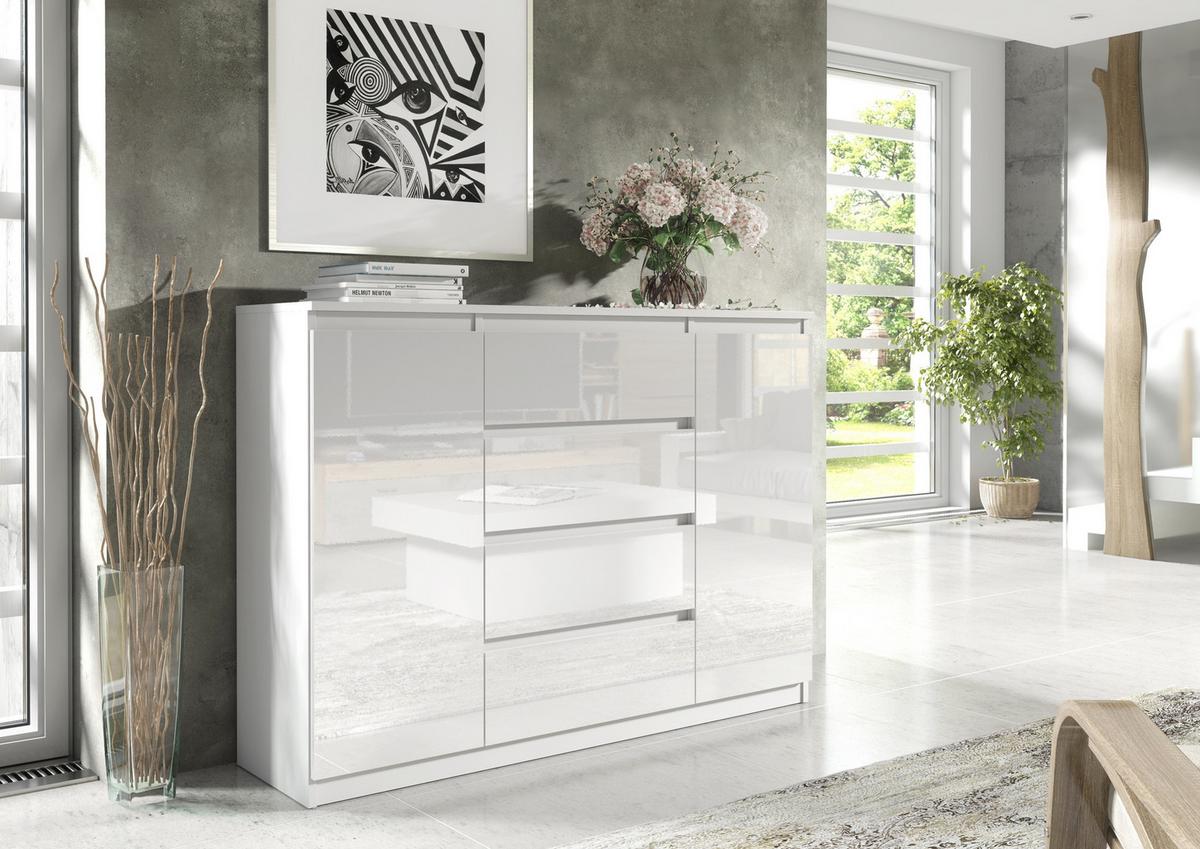 KOMMODE Weiß, Hochglanz 120/102/39 - Weiß Hochglanz/Weiß, Holzwerkstoff (120/102/39cm) - RAUMHIRSCH FURNITURE