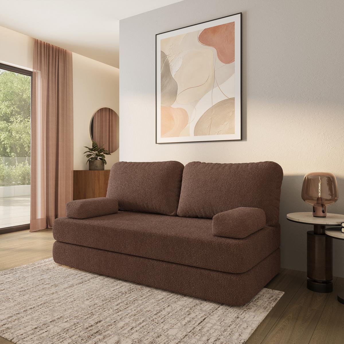 BETTSOFA NIKSI aus Schaumstoff Bucle-Stoff Braun Schlaffunktion - Braun, Textil (170/86/80cm) - MASSENO