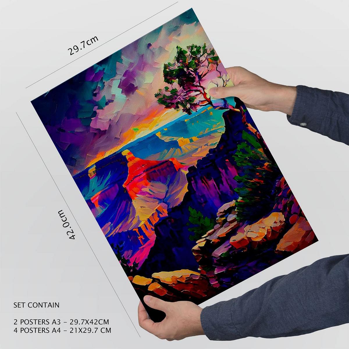 POSTER Set Mit 6 Blau Im Ölgemälde Stil A3 & A4 Rahmenlos - Klar, Papier (29/3cm) - Nacnic